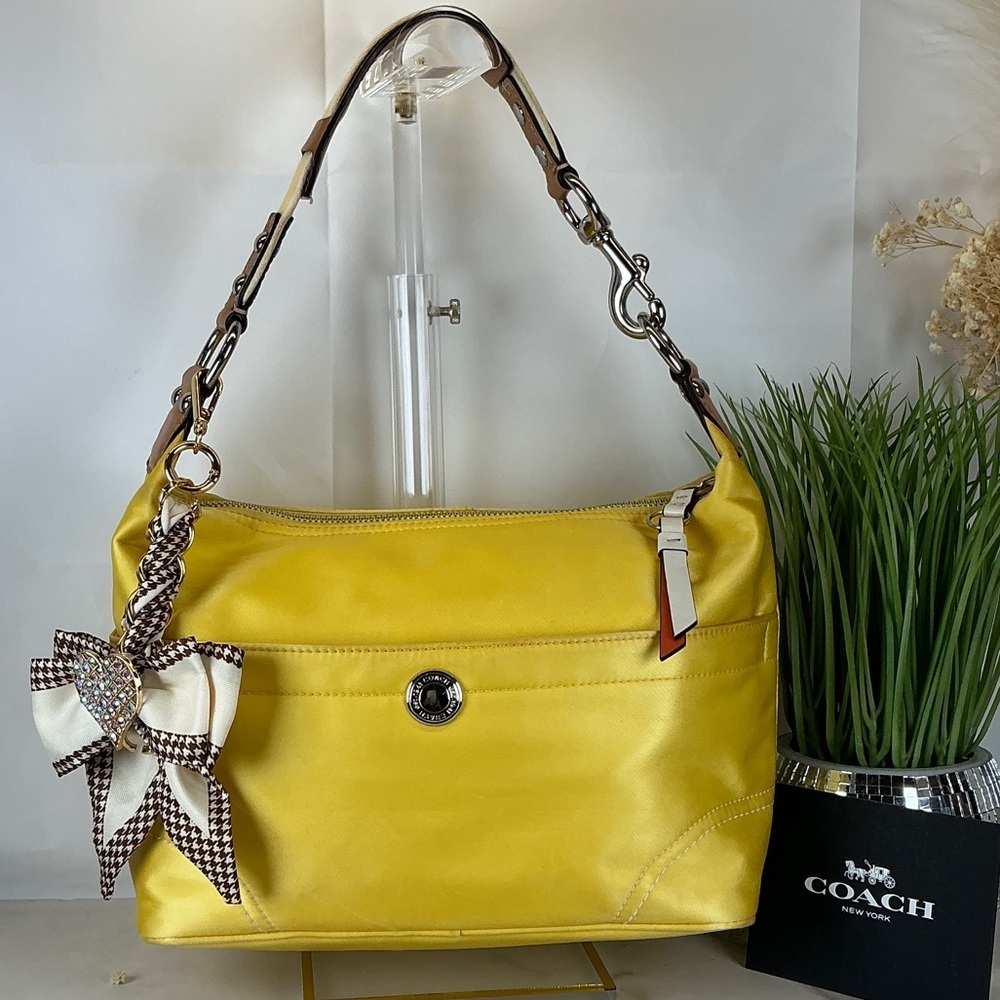 Coach Vibrant Yellow Hand Shoulder Hobo Bag Polyamide Satin